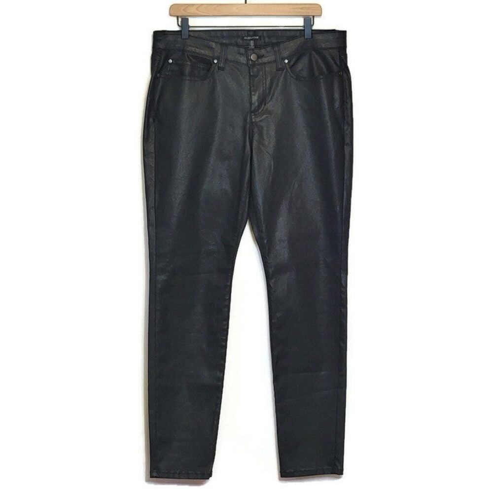 Eileen Fisher Black Pant Straight Leg Slim High Rise Organic Cotton Classic 14